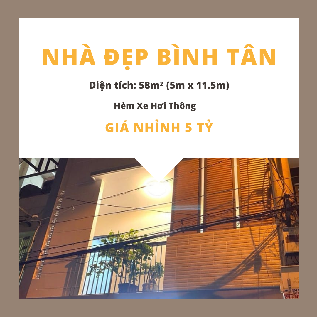 Nhà đẹp Bình Tân, 58m², 3 tầng, hẻm xe hơi thông – Giá nhỉnh 5 tỷ